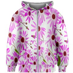 Pink Purple Daisies Design Flowers Kids Zipper Hoodie Without Drawstring