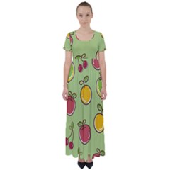Seamless Pattern Healthy Fruit High Waist Short Sleeve Maxi Dress by Nexatart