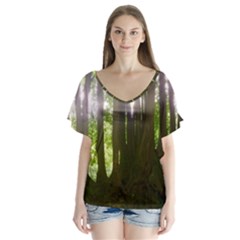 Tree of Trees V-Neck Flutter Sleeve Top