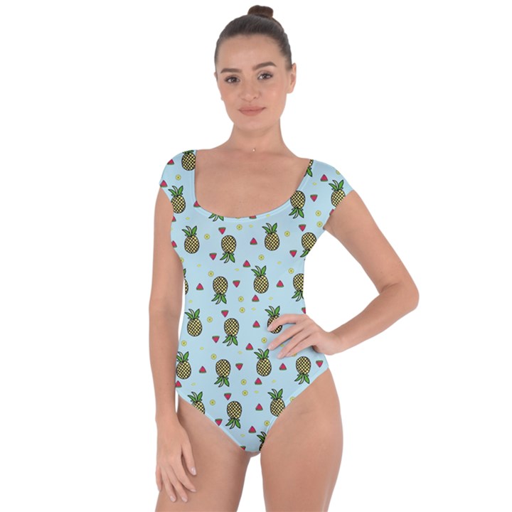 Pineapple Watermelon Fruit Lime Short Sleeve Leotard 