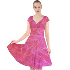 Pink Background Abstract Texture Cap Sleeve Front Wrap Midi Dress by Nexatart