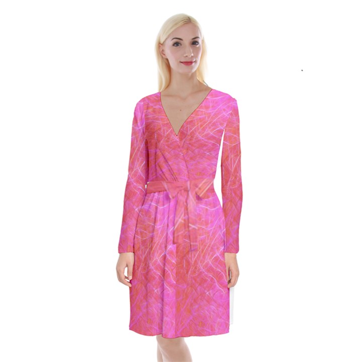 Pink Background Abstract Texture Long Sleeve Velvet Front Wrap Dress