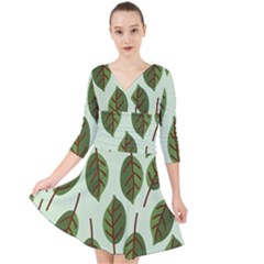 Design Pattern Background Green Quarter Sleeve Front Wrap Dress