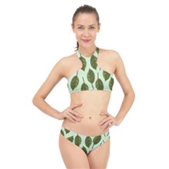 Design Pattern Background Green High Neck Bikini Set