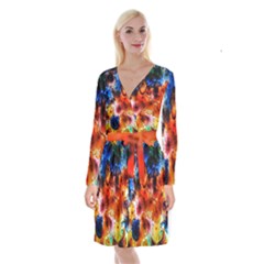 Ornament Color Vivid Pattern Art Long Sleeve Velvet Front Wrap Dress