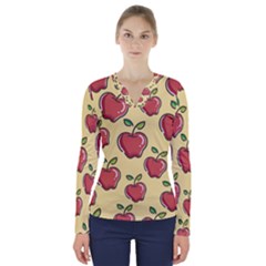 Seamless Pattern Healthy Fruit V-neck Long Sleeve Top