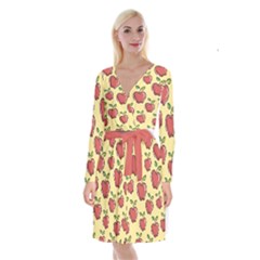 Seamless Pattern Healthy Fruit Long Sleeve Velvet Front Wrap Dress