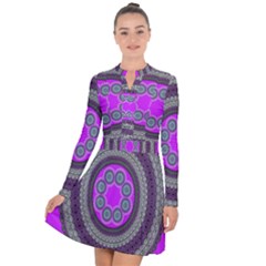 Round Pattern Ethnic Design Long Sleeve Panel Dress