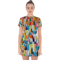 Mosaic Tiles Pattern Texture Drop Hem Mini Chiffon Dress