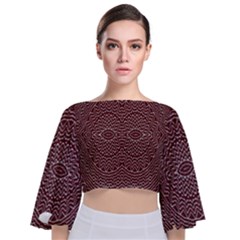 Design Pattern Abstract Tie Back Butterfly Sleeve Chiffon Top