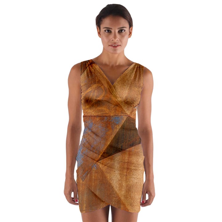 Steel Corten Steel Brown Steel Wrap Front Bodycon Dress