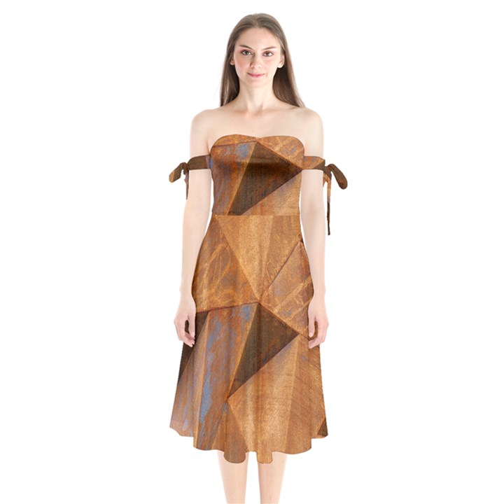 Steel Corten Steel Brown Steel Shoulder Tie Bardot Midi Dress