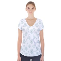 Pastel Floral Motif Pattern Short Sleeve Front Detail Top