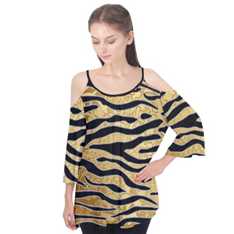 Golden Vector Embossed Golden Black Zebra Stripes Flutter Tees by flipstylezfashionsLLC