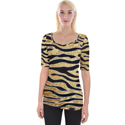 Golden Vector Embossed Golden Black Zebra Stripes Wide Neckline Tee by flipstylezfashionsLLC