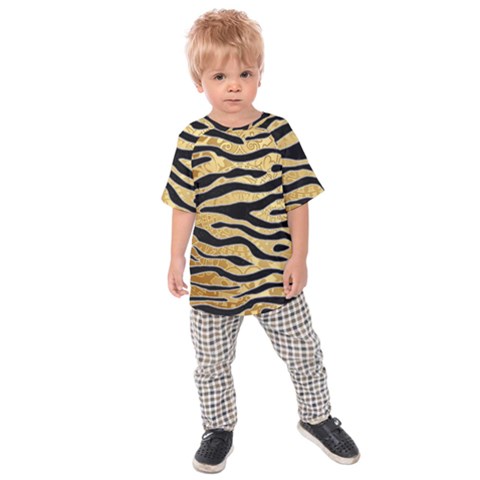 Golden Vector Embossed Golden Black Zebra Stripes Kids Raglan Tee by flipstylezfashionsLLC