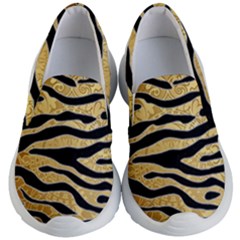 Golden Vector Embossed Golden Black Zebra Stripes Kid s Lightweight Slip Ons by flipstylezfashionsLLC