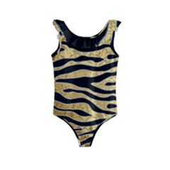 Golden Vector Embossed Golden Black Zebra Stripes Kids  Frill Swimsuit by flipstylezfashionsLLC