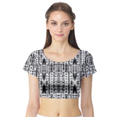 Creative Retro Black And White Abstract Vector Designs By Kiekie Strickland Short Sleeve Crop Top by flipstylezfashionsLLC