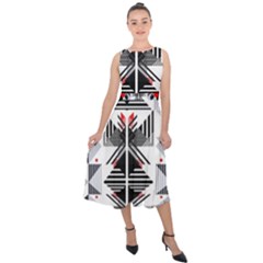 Retro Geometric Red And Black Triangles  Midi Tie-back Chiffon Dress by flipstylezfashionsLLC