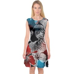 Beautiful Hibiscus Flower Design  Capsleeve Midi Dress by flipstylezfashionsLLC