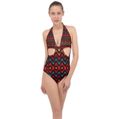 Seamless Native Zigzags By Flipstylez Designs Halter Front Plunge Swimsuit by flipstylezfashionsLLC