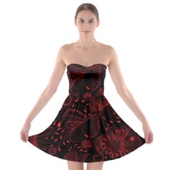 Seamless Dark Burgundy Red Seamless Tiny Florals Strapless Bra Top Dress by flipstylezfashionsLLC
