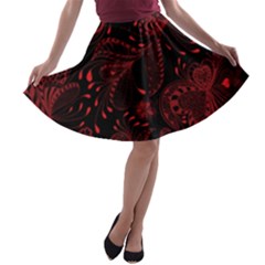 Seamless Dark Burgundy Red Seamless Tiny Florals A-line Skater Skirt by flipstylezfashionsLLC