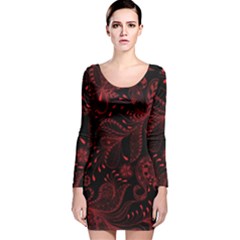 Seamless Dark Burgundy Red Seamless Tiny Florals Long Sleeve Velvet Bodycon Dress by flipstylezfashionsLLC