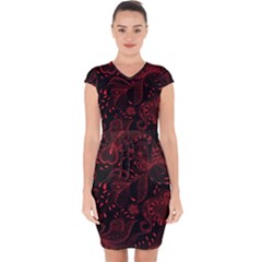 Seamless Dark Burgundy Red Seamless Tiny Florals Capsleeve Drawstring Dress  by flipstylezfashionsLLC