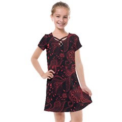 Seamless Dark Burgundy Red Seamless Tiny Florals Kids  Cross Web Dress by flipstylezfashionsLLC