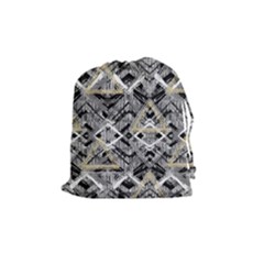 Retro Black And White Gold Design By Kiekiestrickland Drawstring Pouches (medium) 