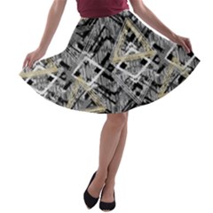 Retro Black And White Gold Design By Kiekiestrickland A-line Skater Skirt by flipstylezfashionsLLC