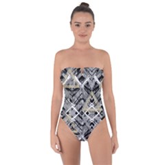 Retro Black And White Gold Design By Kiekiestrickland Tie Back One Piece Swimsuit