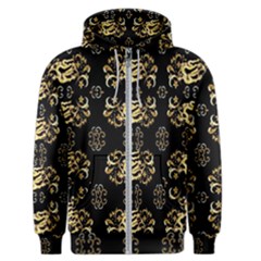 Golden Flowers On Black With Tiny Gold Dragons Created By Kiekie Strickland Men s Zipper Hoodie