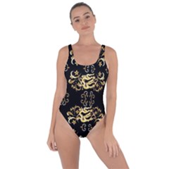 Golden Flowers On Black With Tiny Gold Dragons Created By Kiekie Strickland Bring Sexy Back Swimsuit by flipstylezfashionsLLC