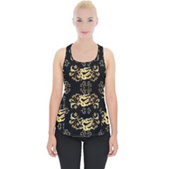 Golden Flowers On Black With Tiny Gold Dragons Created By Kiekie Strickland Piece Up Tank Top by flipstylezfashionsLLC