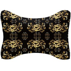 Golden Flowers On Black With Tiny Gold Dragons Created By Kiekie Strickland Seat Head Rest Cushion by flipstylezfashionsLLC