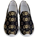 golden flowers on black with tiny gold dragons created by Kiekie Strickland Men s Lightweight Slip Ons View1