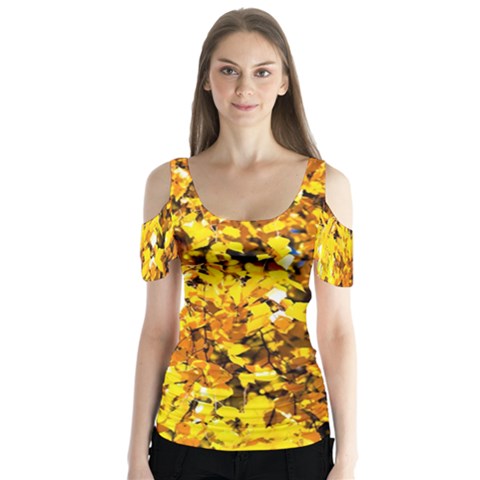 Birch Tree Yellow Leaves Butterfly Sleeve Cutout Tee  by FunnyCow