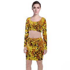 Birch Tree Yellow Leaves Long Sleeve Crop Top & Bodycon Skirt Set by FunnyCow