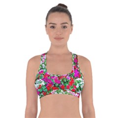 Colorful Petunia Flowers Cross Back Sports Bra by FunnyCow