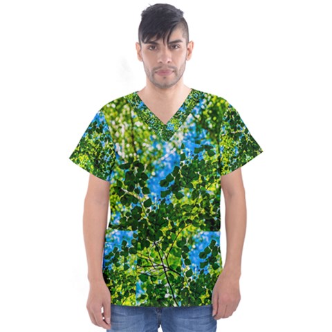 Forest   Strain Towards The Light Men s V-neck Scrub Top by FunnyCow