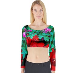 Bleeding Heart Flowers Long Sleeve Crop Top by FunnyCow