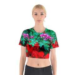 Bleeding Heart Flowers Cotton Crop Top by FunnyCow