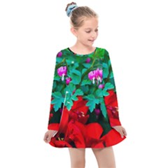 Bleeding Heart Flowers Kids  Long Sleeve Dress by FunnyCow
