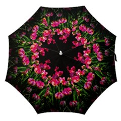 Pink Tulips Dark Background Straight Umbrellas by FunnyCow