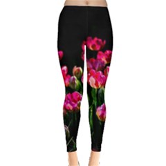 Pink Tulips Dark Background Leggings  by FunnyCow