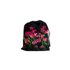 Pink Tulips Dark Background Drawstring Pouches (xs)  by FunnyCow