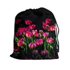 Pink Tulips Dark Background Drawstring Pouches (xxl) by FunnyCow